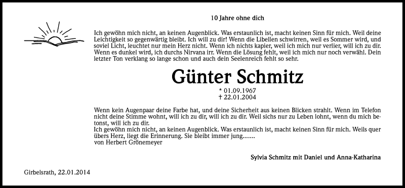  Traueranzeige für Günter Schmitz vom 22.01.2014 aus Kölner Stadt-Anzeiger / Kölnische Rundschau / Express