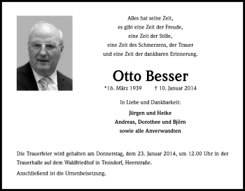 Anzeige von Otto Besser von Kölner Stadt-Anzeiger / Kölnische Rundschau / Express