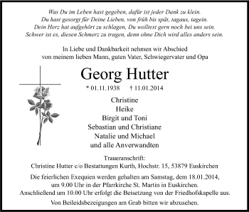 Anzeige von Georg Hutter von Kölner Stadt-Anzeiger / Kölnische Rundschau / Express