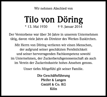 Anzeige von Tilo von Döring von Kölner Stadt-Anzeiger / Kölnische Rundschau / Express
