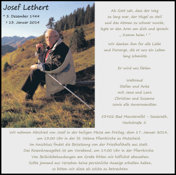 Anzeige von Josef Lethert von Kölner Stadt-Anzeiger / Kölnische Rundschau / Express