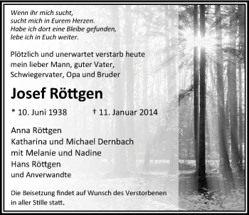 Anzeige von Josef Röttgen von Kölner Stadt-Anzeiger / Kölnische Rundschau / Express