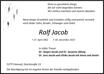 Anzeige von Ralf Jacob von Kölner Stadt-Anzeiger / Kölnische Rundschau / Express
