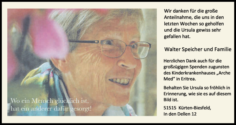  Traueranzeige für Ursula Speicher vom 17.01.2014 aus Kölner Stadt-Anzeiger / Kölnische Rundschau / Express