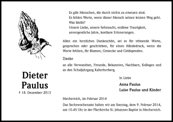 Anzeige von Dieter Paulus von Kölner Stadt-Anzeiger / Kölnische Rundschau / Express