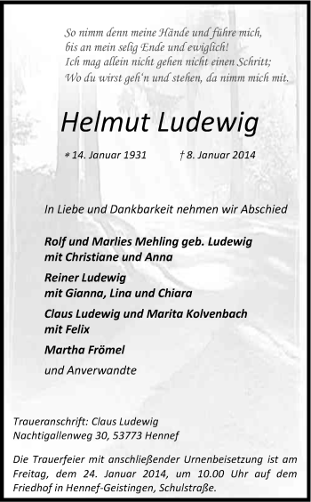 Anzeige von Helmut Ludewig von Kölner Stadt-Anzeiger / Kölnische Rundschau / Express