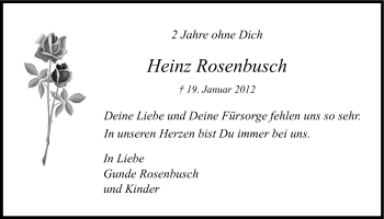 Anzeige von Heinz Rosenbusch von Kölner Stadt-Anzeiger / Kölnische Rundschau / Express