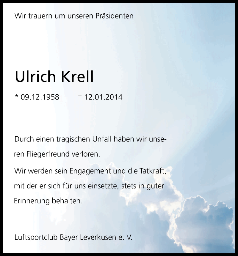  Traueranzeige für Ulrich Krell vom 18.01.2014 aus Kölner Stadt-Anzeiger / Kölnische Rundschau / Express
