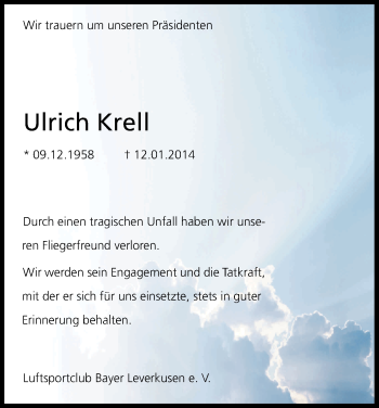 Anzeige von Ulrich Krell von Kölner Stadt-Anzeiger / Kölnische Rundschau / Express