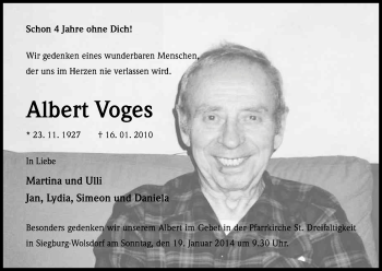 Anzeige von Albert Voges von Kölner Stadt-Anzeiger / Kölnische Rundschau / Express