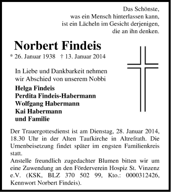 Anzeige von Norbert Findeis von Kölner Stadt-Anzeiger / Kölnische Rundschau / Express
