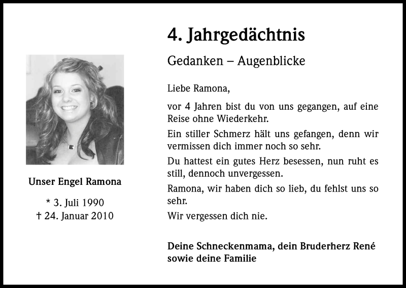  Traueranzeige für Ramona Schmitz vom 24.01.2014 aus Kölner Stadt-Anzeiger / Kölnische Rundschau / Express