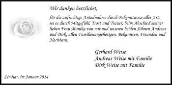 Anzeige von Monika Weise von Kölner Stadt-Anzeiger / Kölnische Rundschau / Express