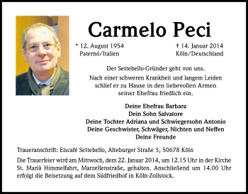 Anzeige von Carmelo Peci von Kölner Stadt-Anzeiger / Kölnische Rundschau / Express