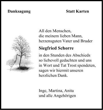 Anzeige von Siegfried Schorre von Kölner Stadt-Anzeiger / Kölnische Rundschau / Express