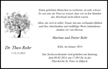 Anzeige von Theo Rohr von Kölner Stadt-Anzeiger / Kölnische Rundschau / Express