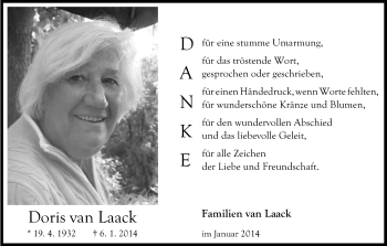 Anzeige von Doris van Laack von Kölner Stadt-Anzeiger / Kölnische Rundschau / Express