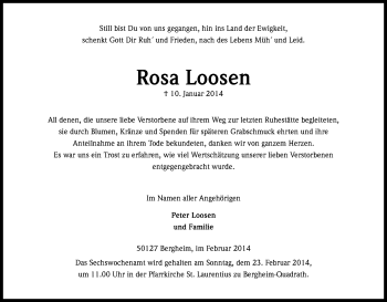 Anzeige von Rosa Loosen von Kölner Stadt-Anzeiger / Kölnische Rundschau / Express
