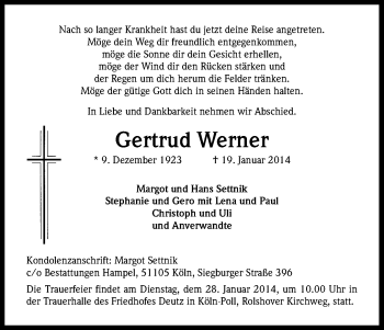 Anzeige von Gertrud Werner von Kölner Stadt-Anzeiger / Kölnische Rundschau / Express