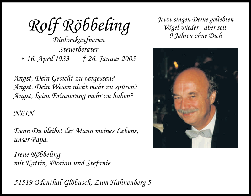 Traueranzeige für Rolf Röbbeling vom 25.01.2014 aus Kölner Stadt-Anzeiger / Kölnische Rundschau / Express