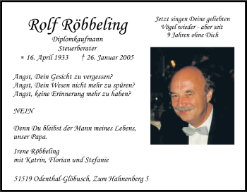 Anzeige von Rolf Röbbeling von Kölner Stadt-Anzeiger / Kölnische Rundschau / Express