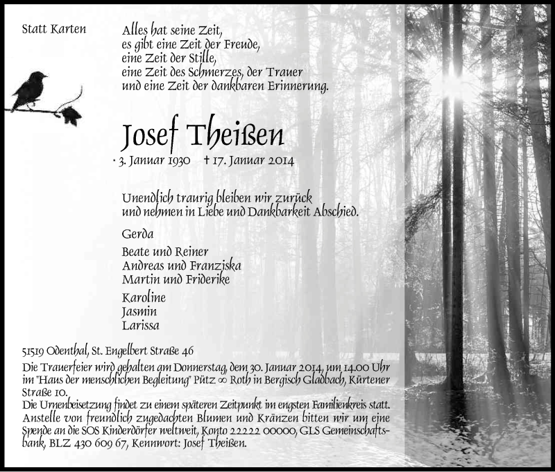  Traueranzeige für Josef Theißen vom 25.01.2014 aus Kölner Stadt-Anzeiger / Kölnische Rundschau / Express