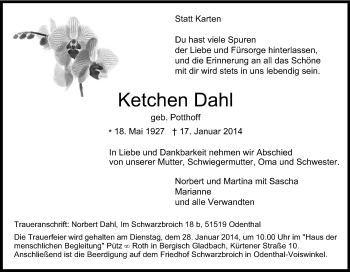 Anzeige von Ketchen Dahl von Kölner Stadt-Anzeiger / Kölnische Rundschau / Express
