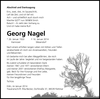 Anzeige von Georg Nagel von Kölner Stadt-Anzeiger / Kölnische Rundschau / Express