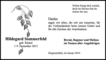 Anzeige von Hildegard Sommerfeld von Kölner Stadt-Anzeiger / Kölnische Rundschau / Express