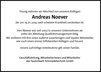 Anzeige von Andreas Noever von Kölner Stadt-Anzeiger / Kölnische Rundschau / Express