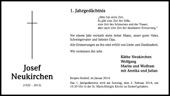 Anzeige von Josef Neukirchen von Kölner Stadt-Anzeiger / Kölnische Rundschau / Express