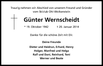 Anzeige von Günter Wernscheidt von Kölner Stadt-Anzeiger / Kölnische Rundschau / Express