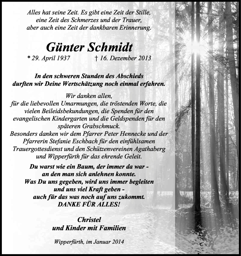  Traueranzeige für Günter Schmidt vom 25.01.2014 aus Kölner Stadt-Anzeiger / Kölnische Rundschau / Express