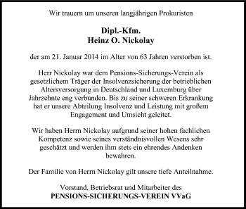 Anzeige von Heinz O. Nickolay von Kölner Stadt-Anzeiger / Kölnische Rundschau / Express