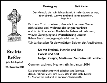 Anzeige von Beatrix Keßler von Kölner Stadt-Anzeiger / Kölnische Rundschau / Express