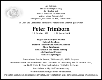 Anzeige von Peter Trimborn von Kölner Stadt-Anzeiger / Kölnische Rundschau / Express