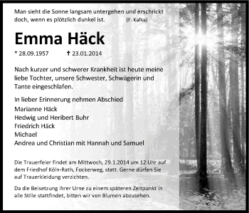 Anzeige von Emma Häck von Kölner Stadt-Anzeiger / Kölnische Rundschau / Express
