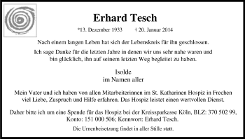 Anzeige von Erhard Tesch von Kölner Stadt-Anzeiger / Kölnische Rundschau / Express