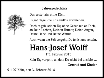 Anzeige von Hans-Josef Wolff von Kölner Stadt-Anzeiger / Kölnische Rundschau / Express