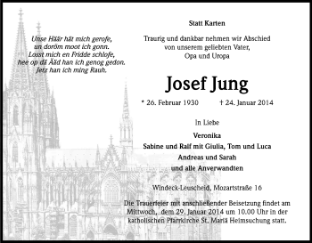 Anzeige von Josef Jung von Kölner Stadt-Anzeiger / Kölnische Rundschau / Express