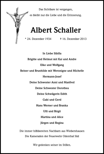 Anzeige von Albert Schaller von Kölner Stadt-Anzeiger / Kölnische Rundschau / Express