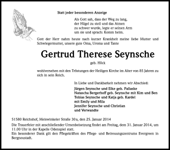 Anzeige von Gertrud Therese Seynsche von Kölner Stadt-Anzeiger / Kölnische Rundschau / Express