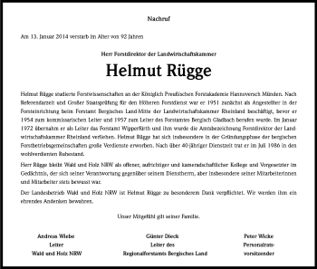 Anzeige von Helmut Rügge von Kölner Stadt-Anzeiger / Kölnische Rundschau / Express