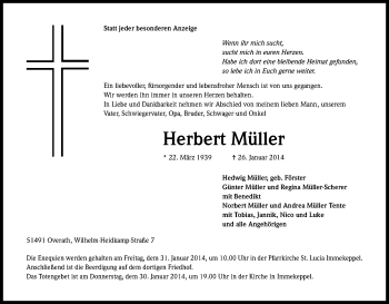 Anzeige von Herbert Müller von Kölner Stadt-Anzeiger / Kölnische Rundschau / Express