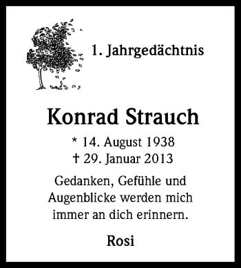 Anzeige von Konrad Strauch von Kölner Stadt-Anzeiger / Kölnische Rundschau / Express