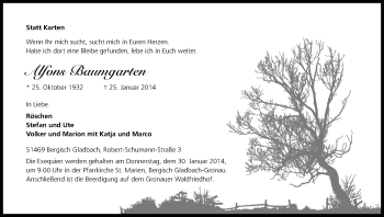 Anzeige von Alfons Baumgarten von Kölner Stadt-Anzeiger / Kölnische Rundschau / Express