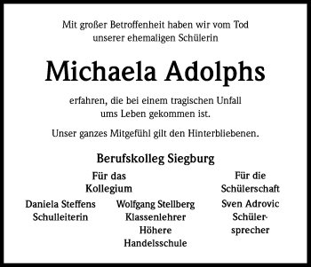 Anzeige von Michaela Adolphs von Kölner Stadt-Anzeiger / Kölnische Rundschau / Express