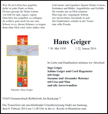 Anzeige von Hans Geiger von Kölner Stadt-Anzeiger / Kölnische Rundschau / Express