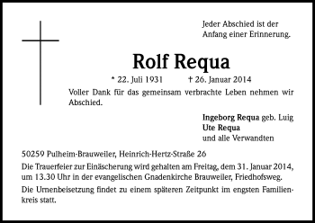 Anzeige von Rolf Reqa von Kölner Stadt-Anzeiger / Kölnische Rundschau / Express