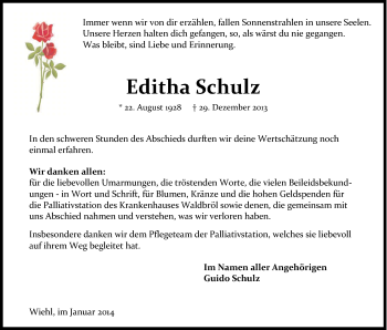 Anzeige von Editha Schulz von Kölner Stadt-Anzeiger / Kölnische Rundschau / Express